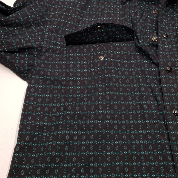 Panhandle Pearl Snap Men's Shirt Size Medium Tall Western Casual Green Dark Grey - Picture 8 of 16